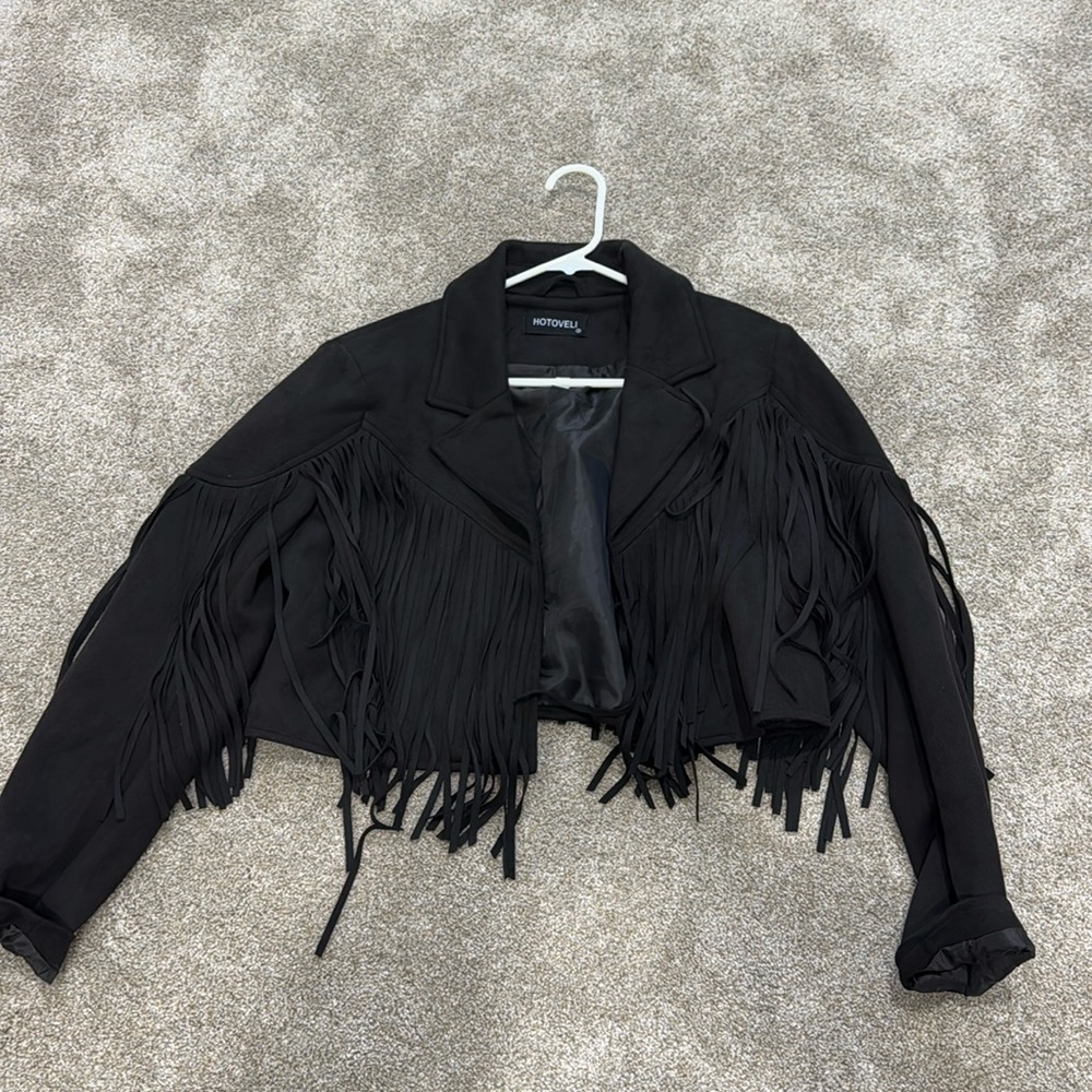 Boutique cropped fringe blazer - small